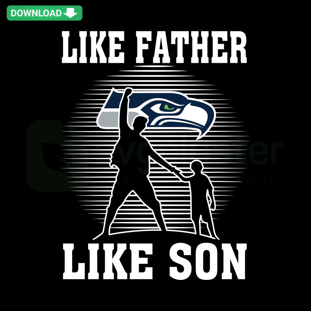 Seattle Seahawks SVG design, blue silhouette of father and son, patterns for crafts, NFL fan art, digital download.