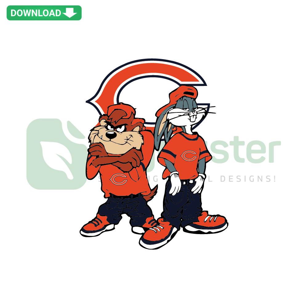 Looney Tunes Hip Hop Chicago Bears SVG: Bugs Bunny in Bears attire, streetwear style. Digital download, high-quality SVG file.