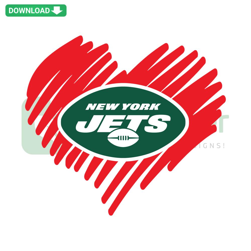 New York Jets Heart SVG Design: Green and white heart with Jets logo, perfect for scrapbooking digital download.
