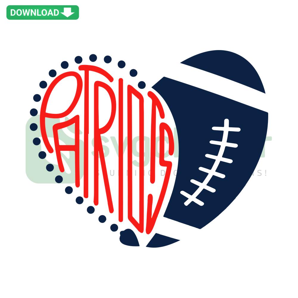 Patriots Football Heart SVG Design, Unique Digital Download, Sports-Themed SVG for Crafting, Football Heart Clipart