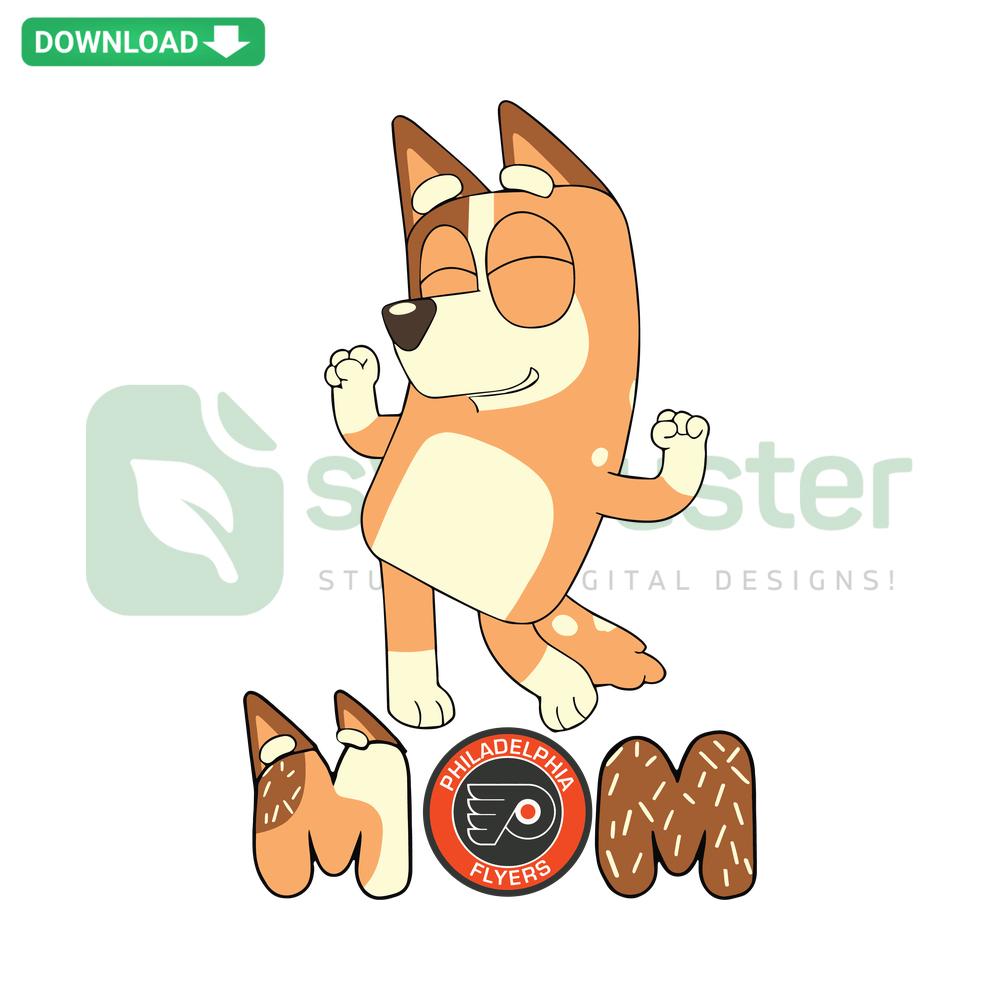 Bluey Mom Philadelphia Flyers Hockey SVG Digital Download featuring Bluey in hockey gear with Flyers' logo. Perfect for Flyers fans.
