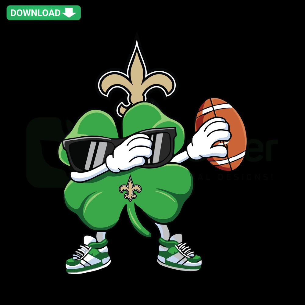 Dabbing Shamrock with Football, New Orleans Saints SVG File, for Cricut Designs. Perfect for St. Patrick's Day Crafts.