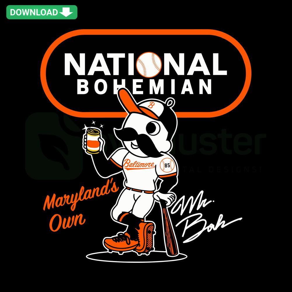 Mr Boh Baseball National Bohemian Orioles SVG, vintage-style logo design for Cricut, featuring iconic face and baseball motifs.