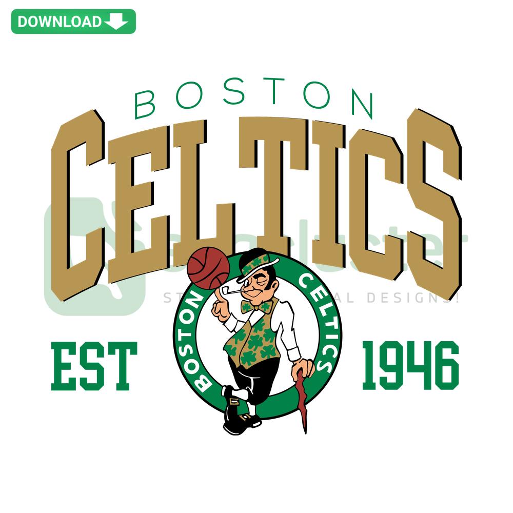 Boston Celtics Est 1946 SVG, vintage logo, Cricut download, SVG design, basketball green clover emblem, digital resources.