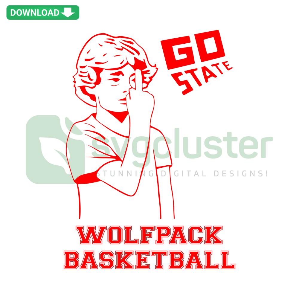Go State Wolfpack Basketball SVG, Printable Download; Shield logo with wolf, basketball, red and white design, digital file.