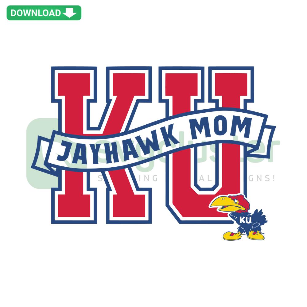 KU Jayhawk Mom SVG digital download design for Cricut, featuring bold KU logo and Mom text, perfect for crafting.