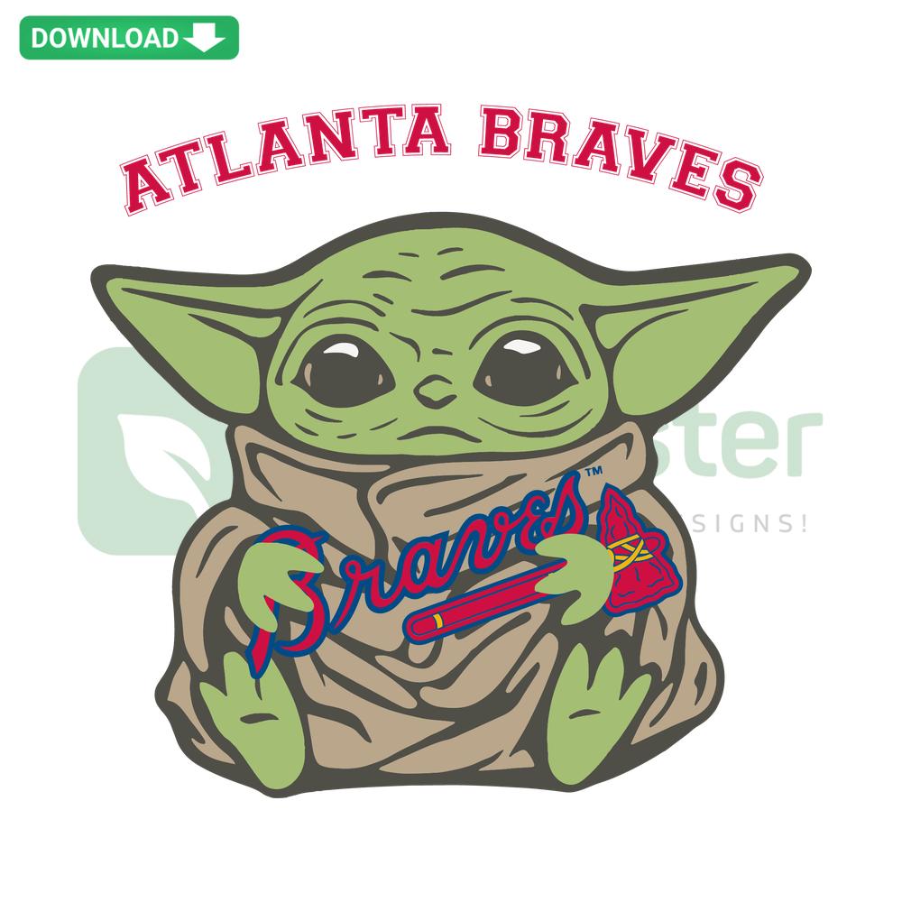 Atlanta Braves Baby Yoda SVG, cute character design for home decor, ideal digital download for sports fans and Star Wars lovers.