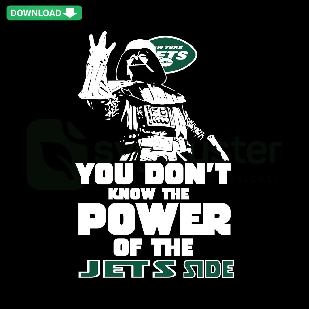 You Don't Know The Power of The Jets Side SVG featuring bold black font, iconic green jet silhouette. SVG Design Downloads