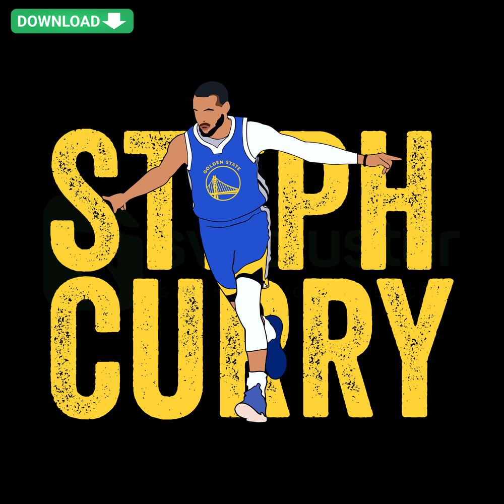 Steph Curry Golden State Warriors NBA SVG design featuring player silhouette and team colors for digital download.