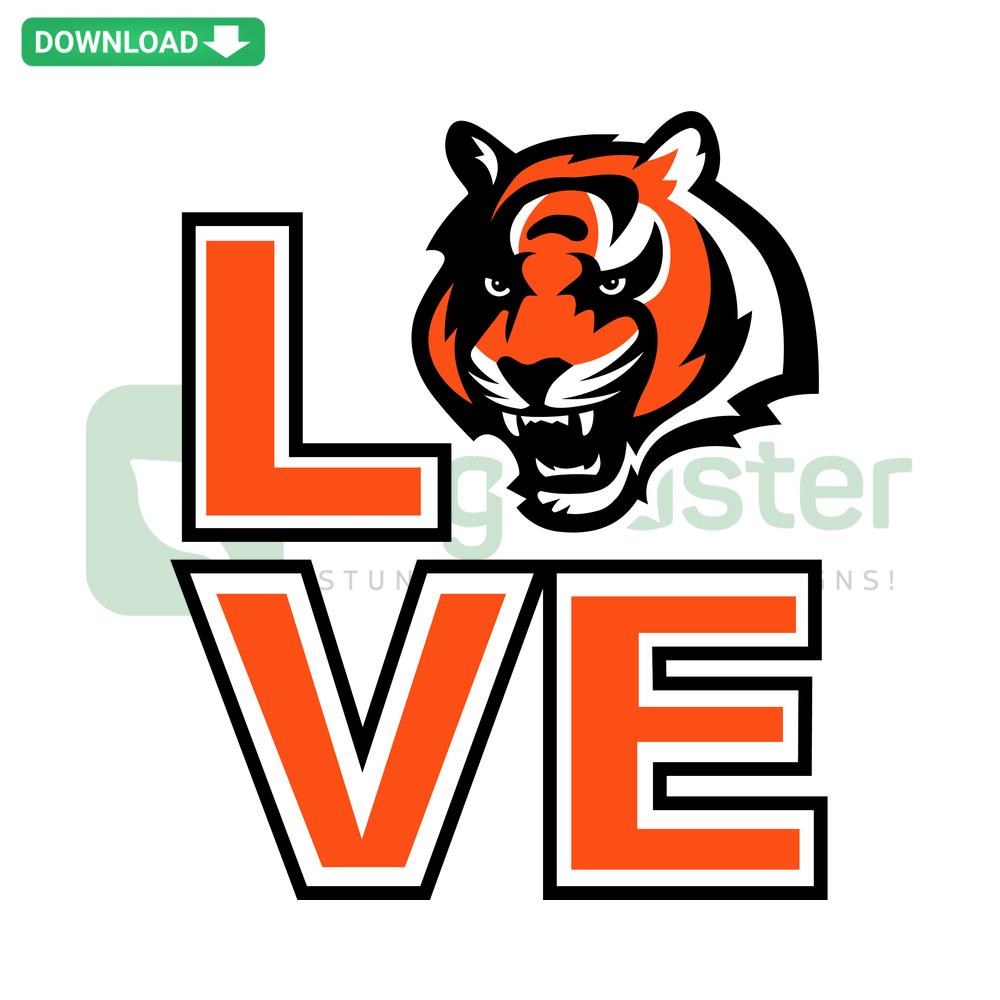 Cincinnati Bengals Love SVG Clip Art, digital Cricut download featuring team-themed hearts, perfect for sports craft projects.