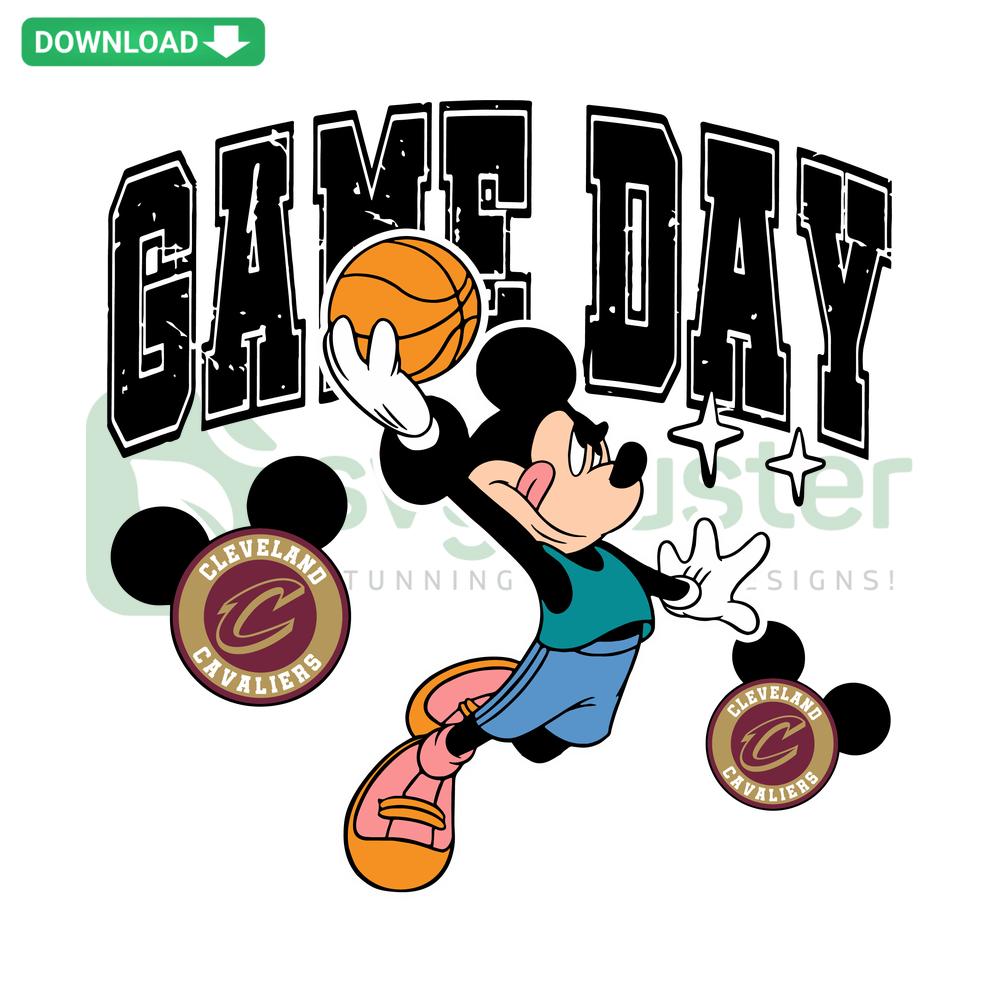 Retro-style Cleveland Cavaliers SVG with basketball elements, Game Day lettering, perfect for instant digital download.