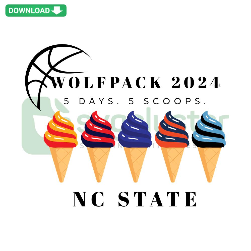 NC State Wolfpack Basketball 5 Days 5 Scoops SVG design; premium SVG files for designers, sports-themed digital download.
