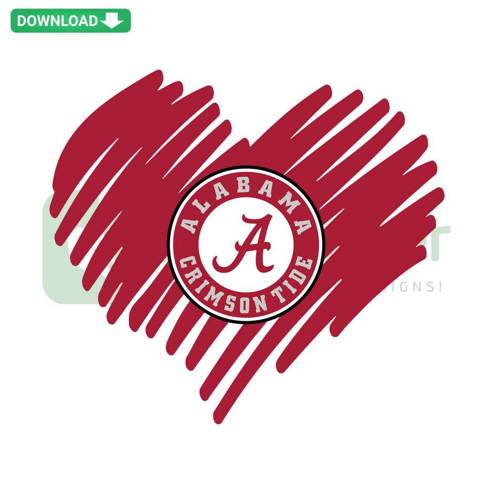 Alabama Crimson Tide Heart Logo SVG, Unique SVG Designs, Digital Download, College Football Team, Crimson Red Heart Shape.