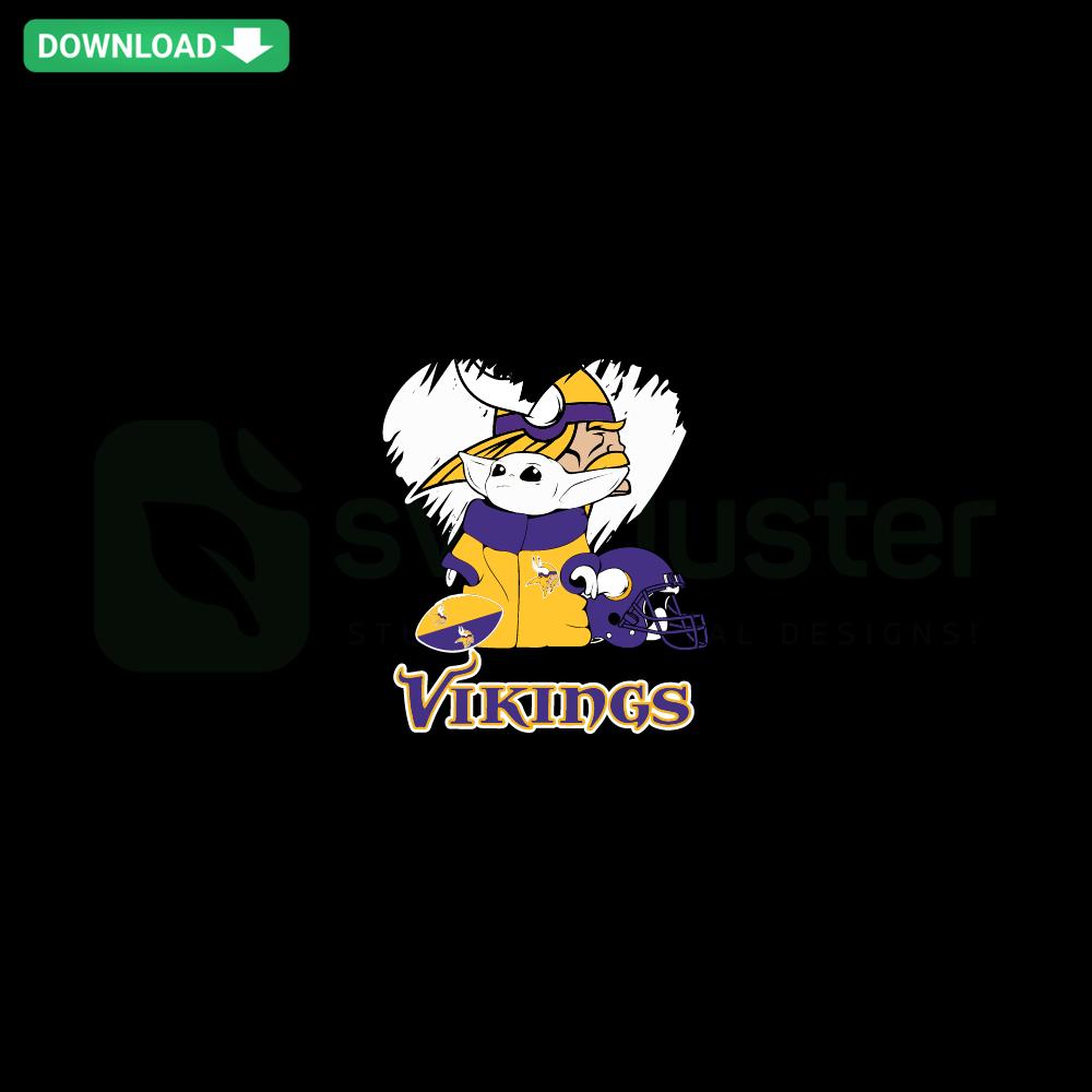 Baby Yoda in Minnesota Vikings attire SVG, perfect for NFL fans, printable cut files, Star Wars-themed sports design.