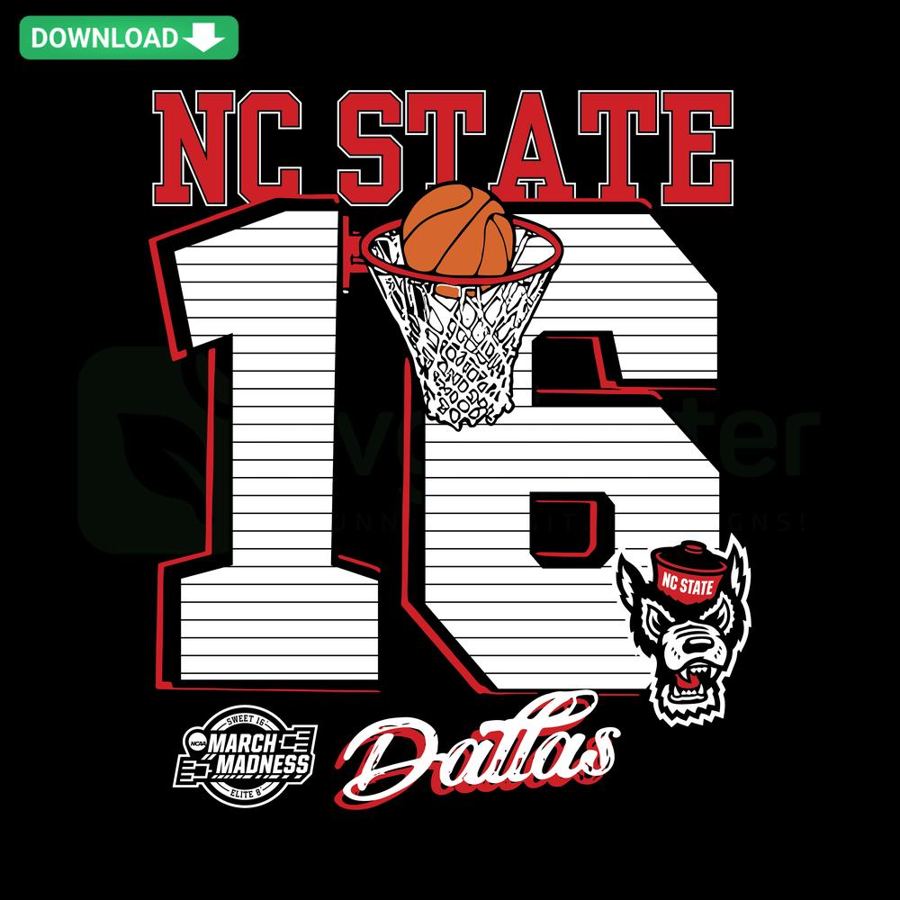 NC State Sweet 16 Basketball SVG Design: NCAA March Madness Printable, Digitally Enhanced Wolves Graphic, Sports Enthusiast Essential