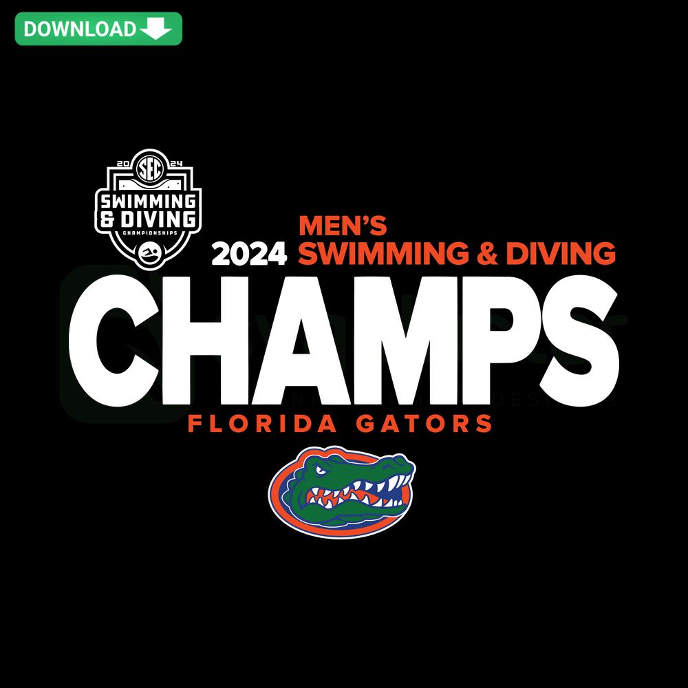 Florida Gators 2024 SEC Men's Swimming & Diving Champions SVG, bold text design, digital download, ideal for sports apparel.