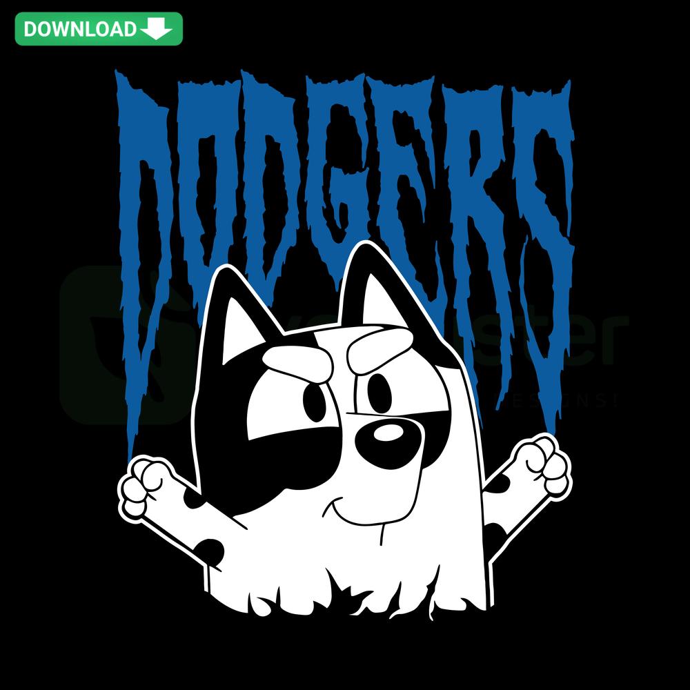 Bluey Muffin wearing Los Angeles Dodgers cap, MLB SVG, digital download, high-quality vector design, sports-themed art.