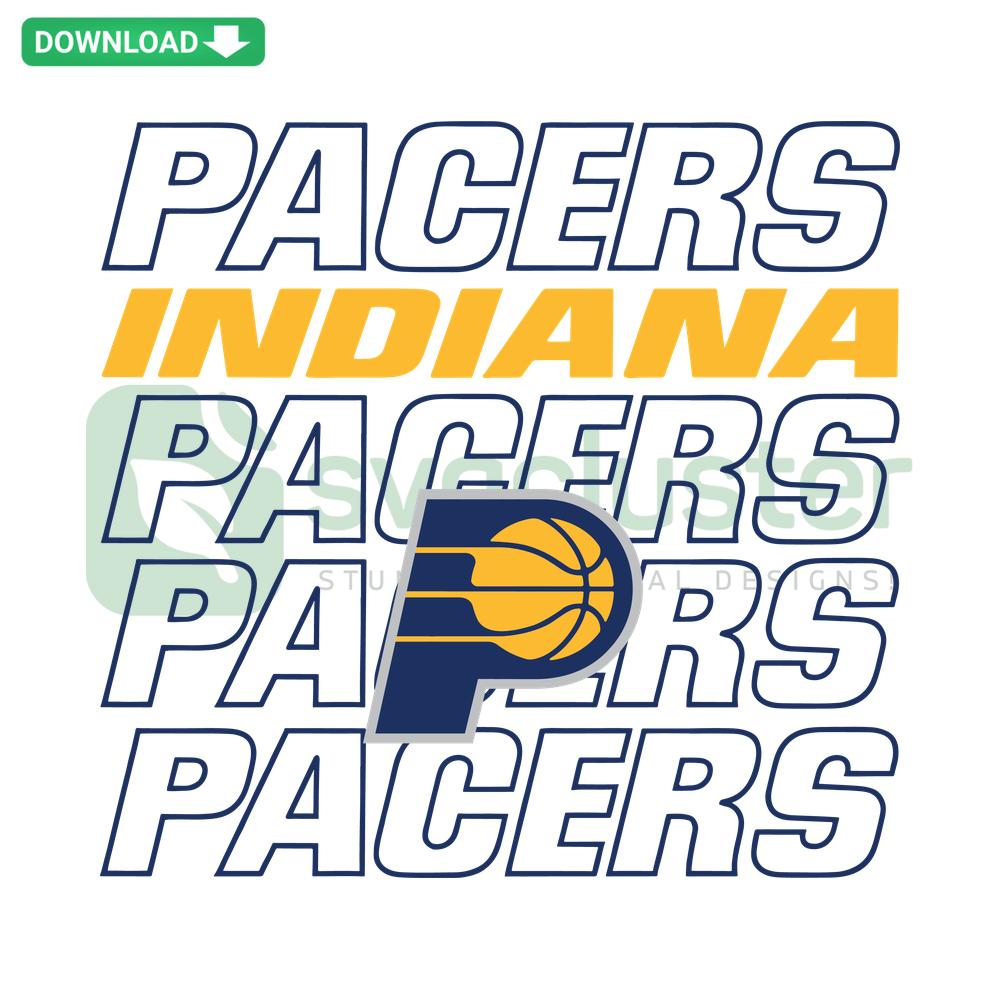 Indiana Pacers Repeat Basketball Team NBA SVG, Clip Art, Digital Download, Blue & Yellow Text Logo Design with Team Emblem.