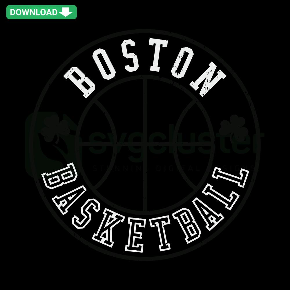 Boston Basketball Seal Circle SVG with vintage design, perfect for wall art; digital download SKU, ideal for sports enthusiasts.