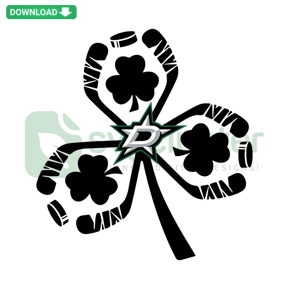 Shamrock Hockey St Patricks Day Dallas Stars SVG, green clover design, perfect for printable SVG files, sports-themed holiday decor.
