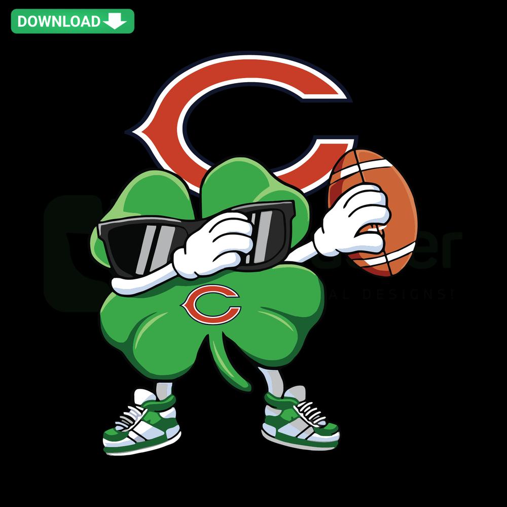 Dabbing Shamrock wearing Chicago Bears jersey, perfect for St. Patrick's Day crafts, editable SVG for Cricut use.