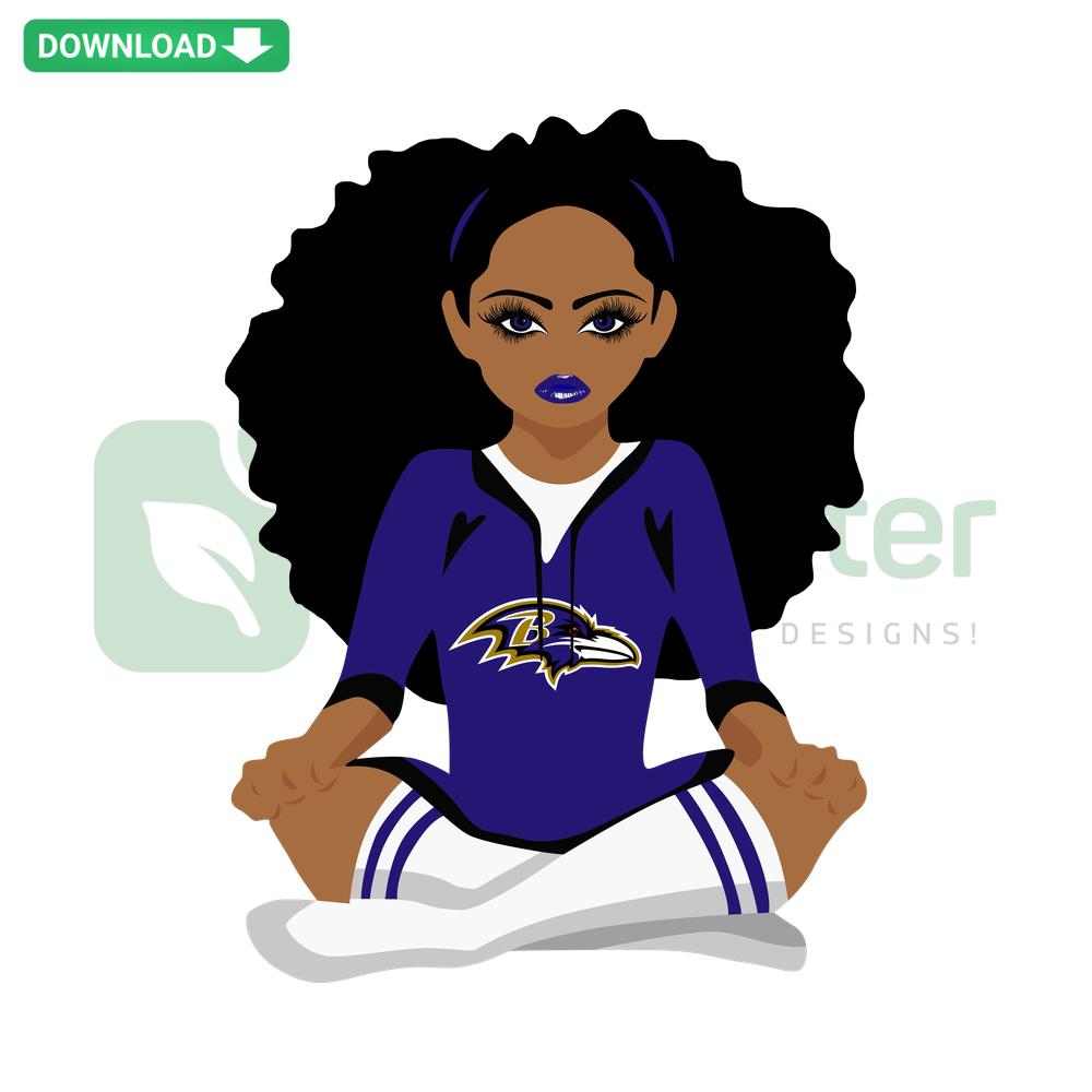 Baltimore Ravens Black Girl SVG design featuring a proud African American female with team logo, perfect for Cricut digital cut files.