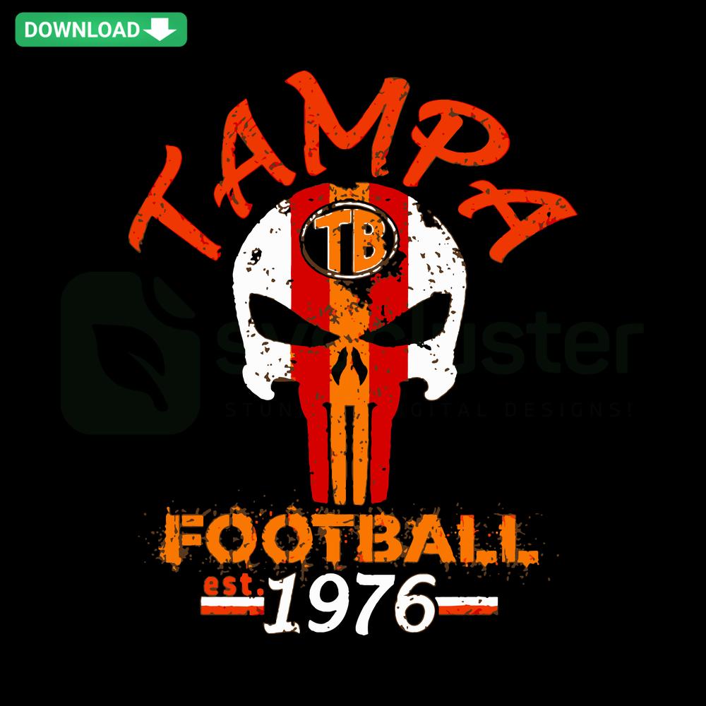 1976 Tampa Football Skull SVG, High-Resolution Cricut Download, Vintage Sports Design, Retro Skull SVG for Crafts