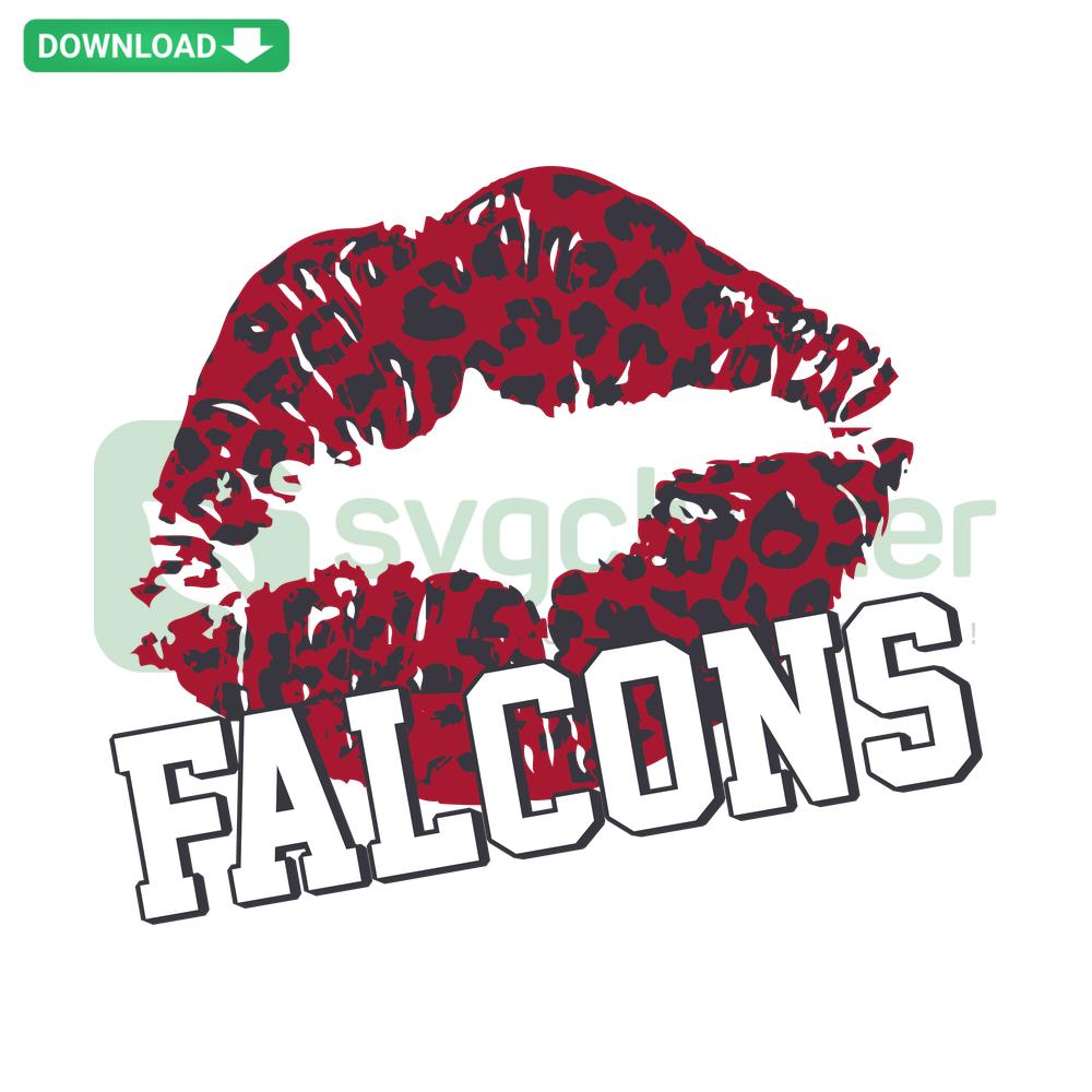 Leopard Pattern Lips Atlanta Falcons SVG, Printable Craft Design: Wild lip art with Falcons logo, perfect for DIY sports crafts.
