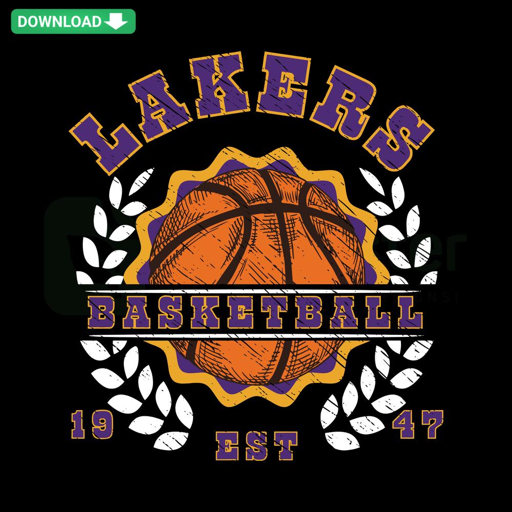 Retro Lakers Basketball 1947 SVG Design: Vintage Team Logo, Digital Download, Instant Retro Graphics for Print, Sports History Art