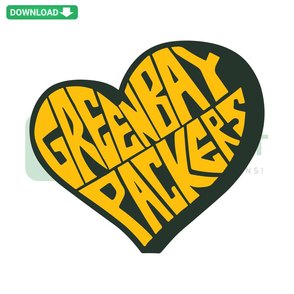 Green Bay Packers Heart SVG Design, Cricut Printable Craft for DIY Projects, Vibrant Green and Yellow Logo Graphic.