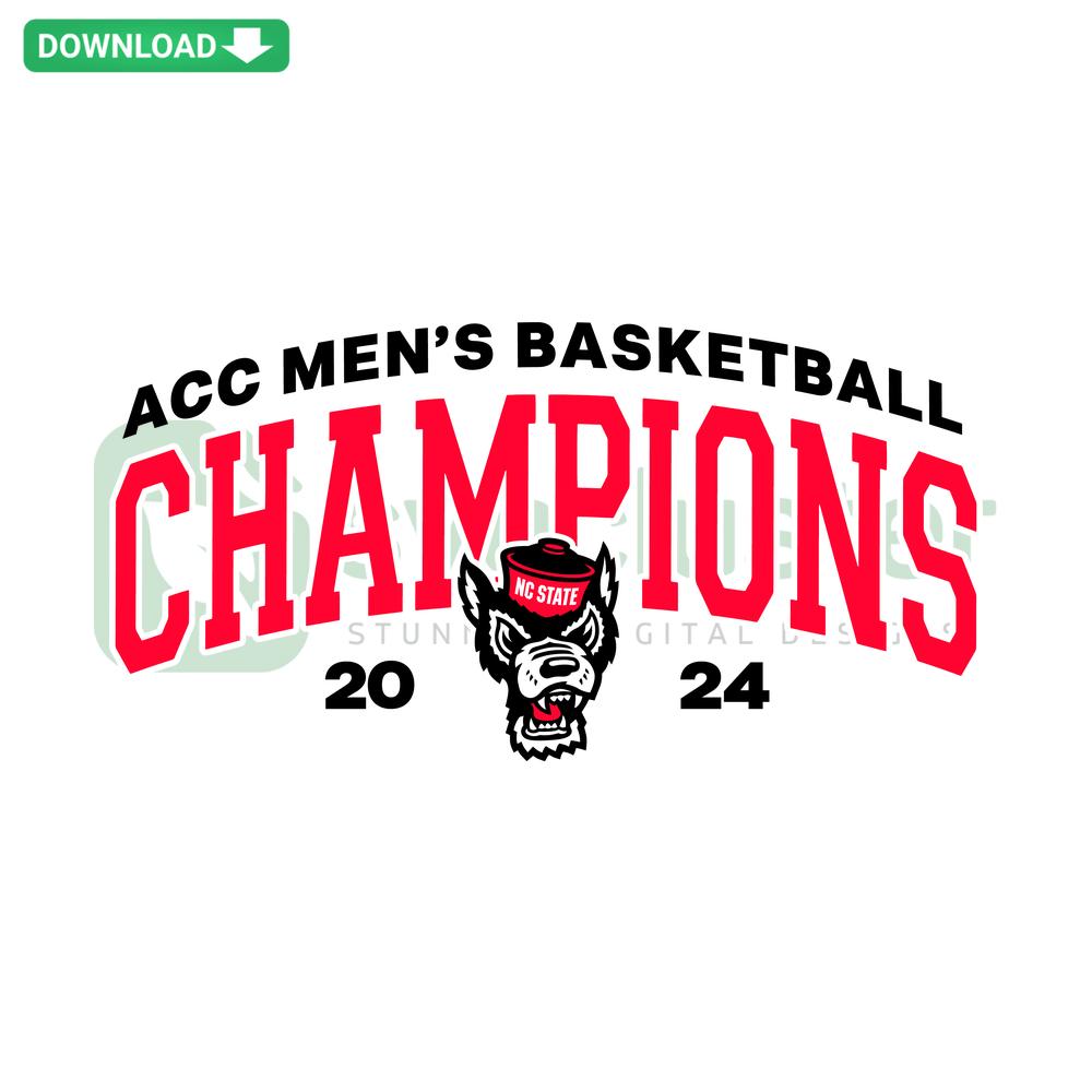 NC State Wolfpack ACC 2024 Men's Basketball SVG design with bold team logo; SVGCluster digital product.
