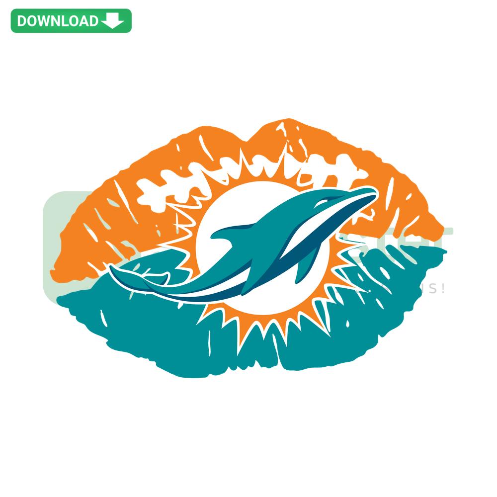 Miami Dolphins NFL Lips SVG featuring teal and orange lips with team logo, perfect for Cricut and Silhouette projects.
