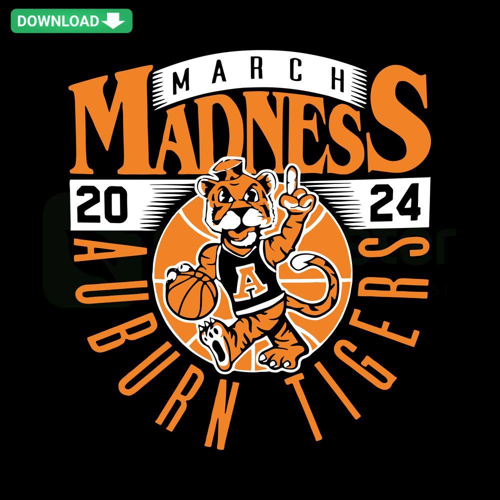 Auburn Tigers 2024 March Madness Mascot SVG, Editable Cricut Design, NCAA Basketball, Vector Graphic, College Sports Emblem.