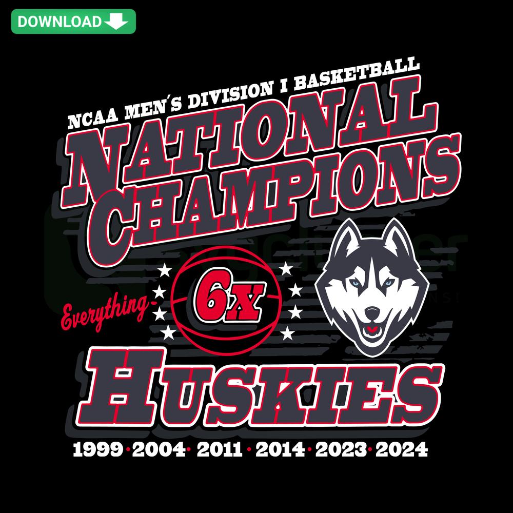 Six Time NCAA Mens Basketball Champions SVG, classic sports design, editable, high-quality printable digital graphic for fans.