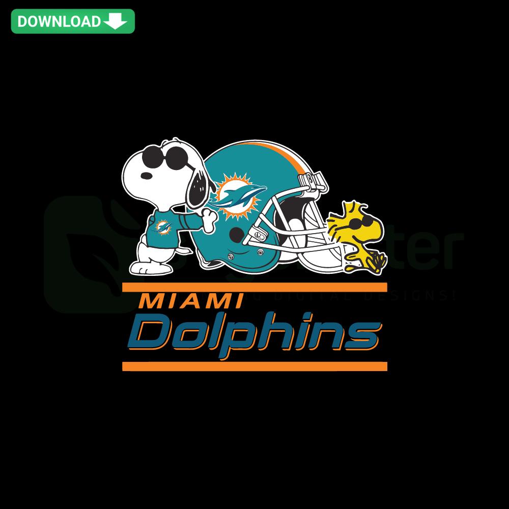 Miami Dolphins Snoopy Woodstock SVG: Cute vector design featuring Snoopy and Woodstock with Dolphins colors and logo.