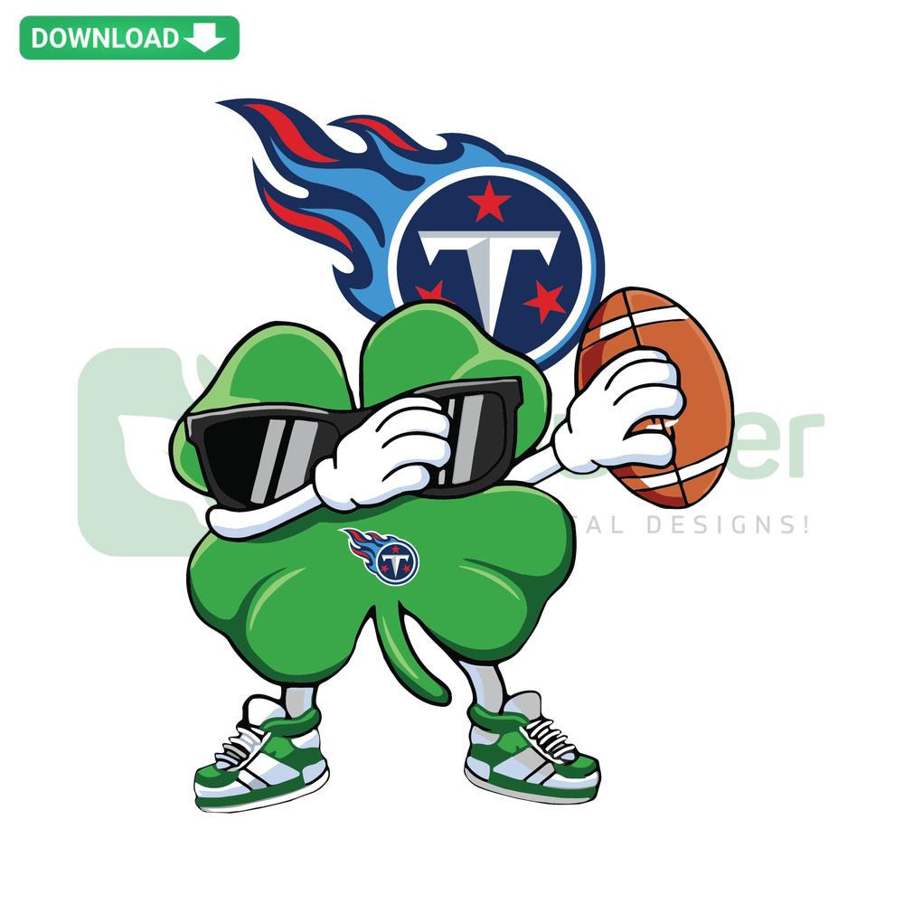 Dabbing Shamrock football with Tennessee Titans logo, perfect for St. Patrick's Day SVG printable designs.