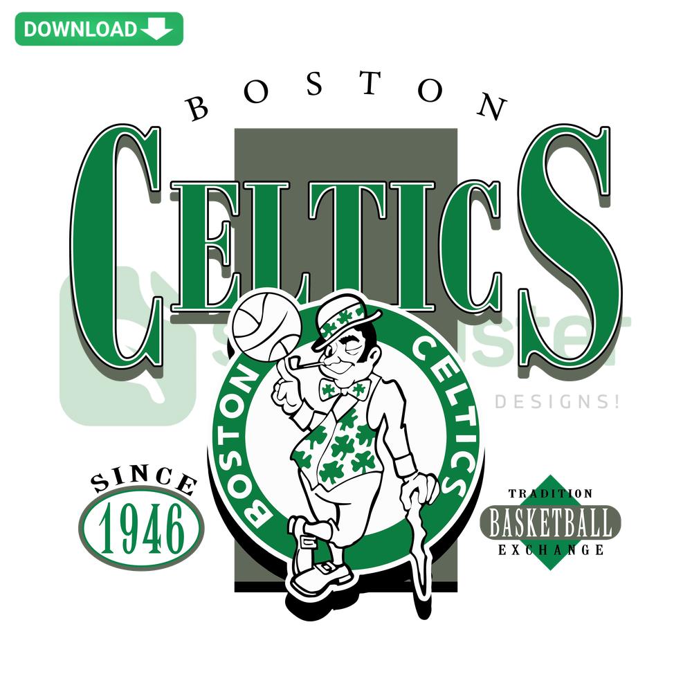 Retro Boston Celtics Basketball SVG with vintage team logo and classic green shamrock, perfect for DIY sports crafts and cut files.