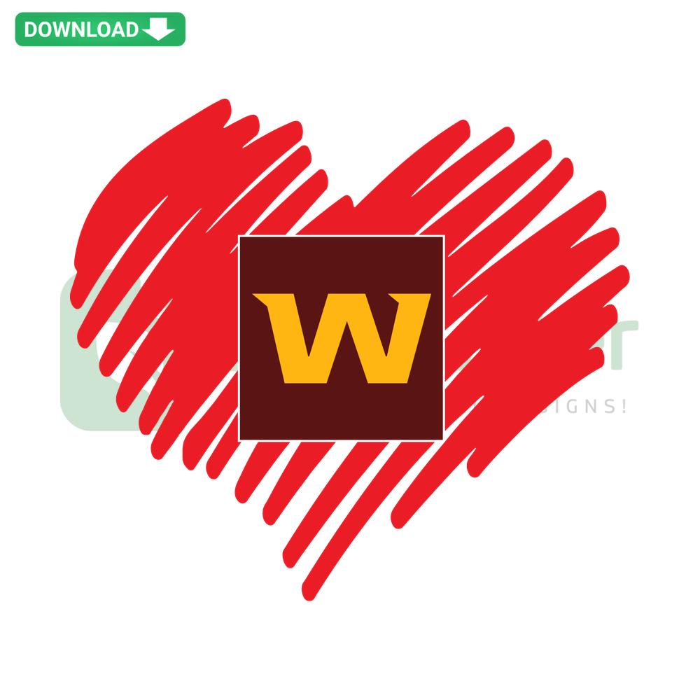Washington Football Team Heart SVG, maroon and gold heart design, digital download for crafting, SVG file for fans and crafters.