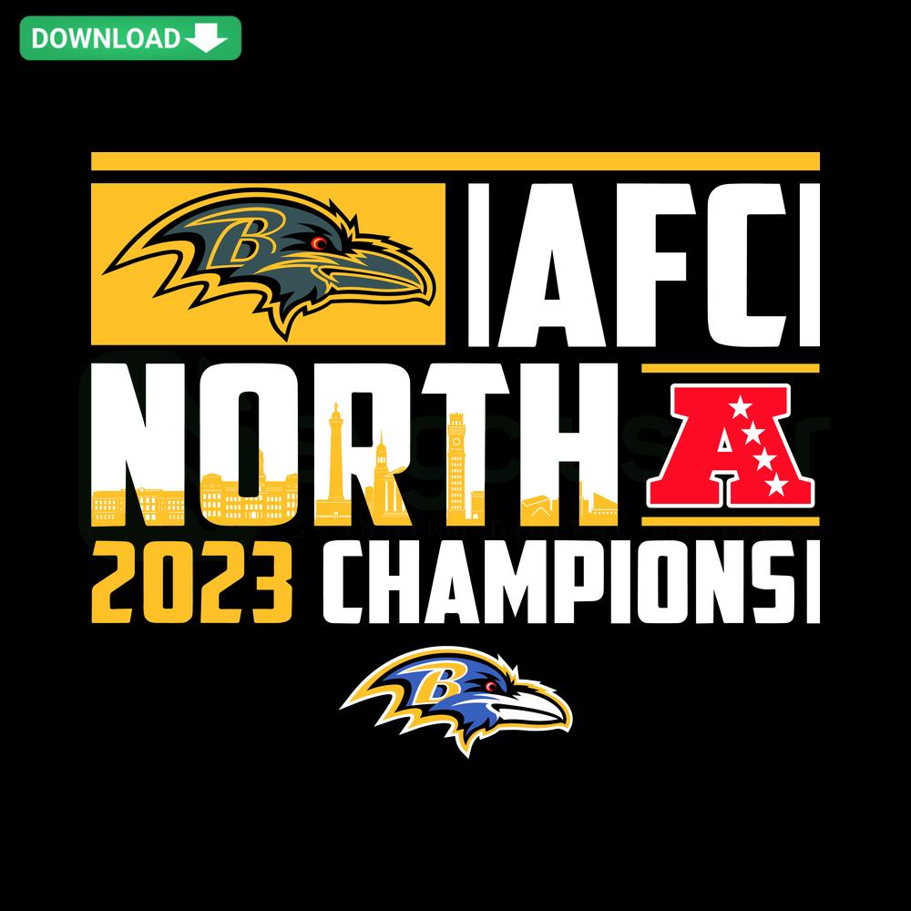 AFC North 2023 Champions Baltimore Ravens SVG graphic; vibrant team logo, championship design; instant digital download.