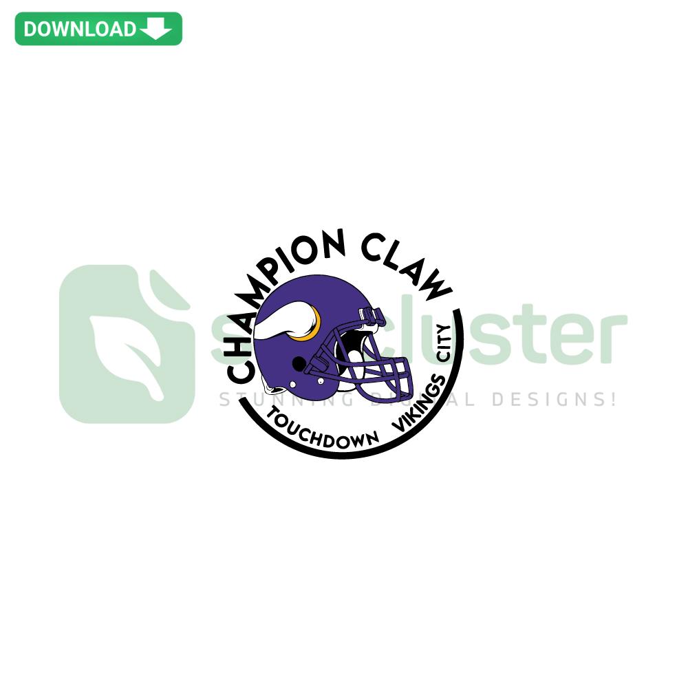 Champion Claw Touchdown Vikings City SVG, Viking helmet with football, commercial use SVG file, sports fan design.