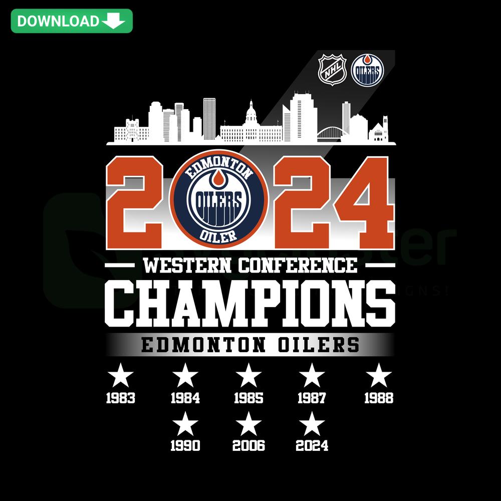 Edmonton Oiler 2024 Champions SVG Clip Art featuring bold team logo and celebratory championship text in dynamic design.