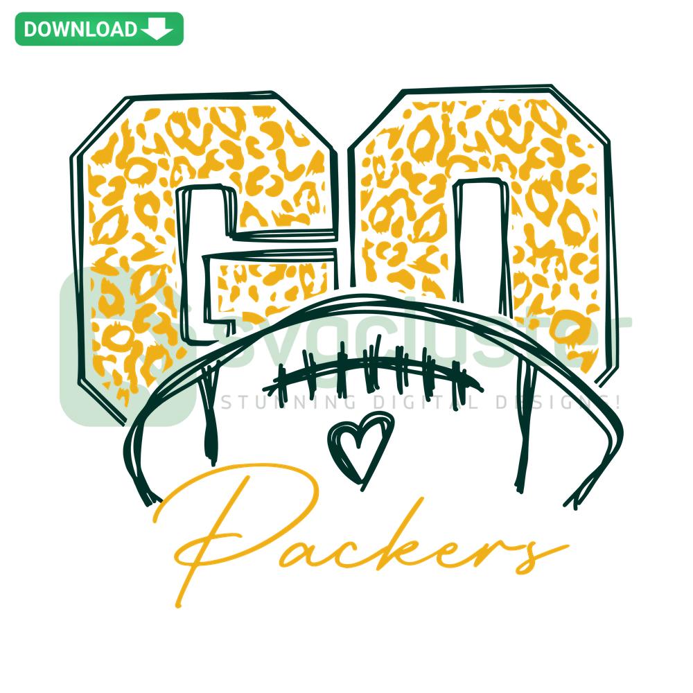 Leopard pattern SVG with Go Packers slogan, ideal for scrapbooking. High-quality SVG design for football enthusiasts.