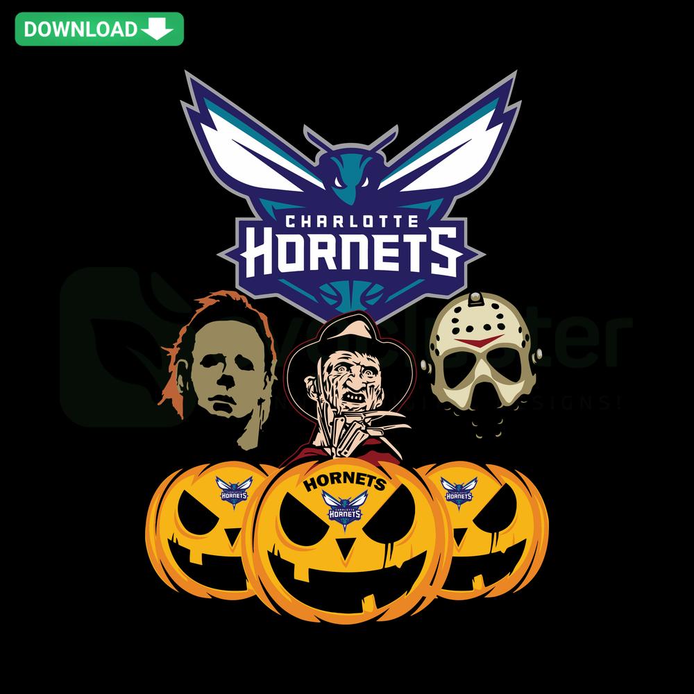 Charlotte Hornets horror-themed pumpkin SVG design, vector art perfect for Halloween; digital download by SVGCluster.