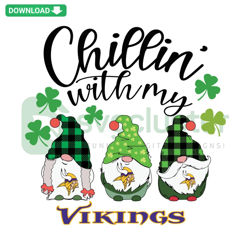 Viking-themed SVG template for cards, featuring whimsical Viking characters, Chillin With My Vikings digital design download.