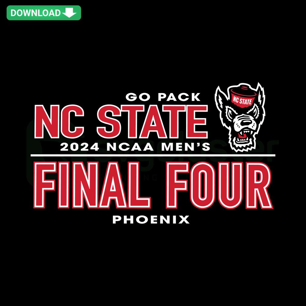 NC State Wolfpack 2024 Men's Basketball Final Four Go Pack SVG, vibrant red and white team logo, championship spirit design.