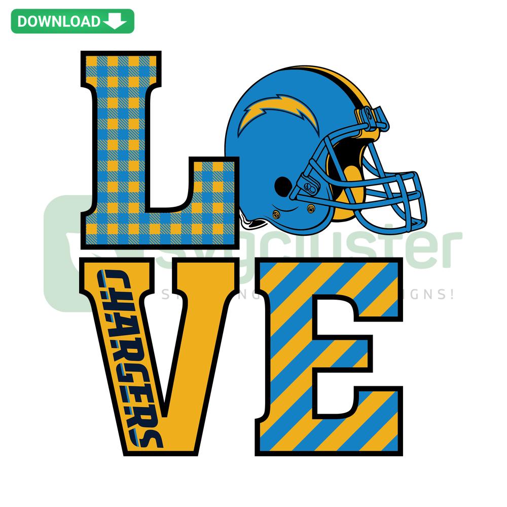 Los Angeles Chargers helmet SVG design, Love theme, printable digital graphic for sports fans, high-quality vector file.
