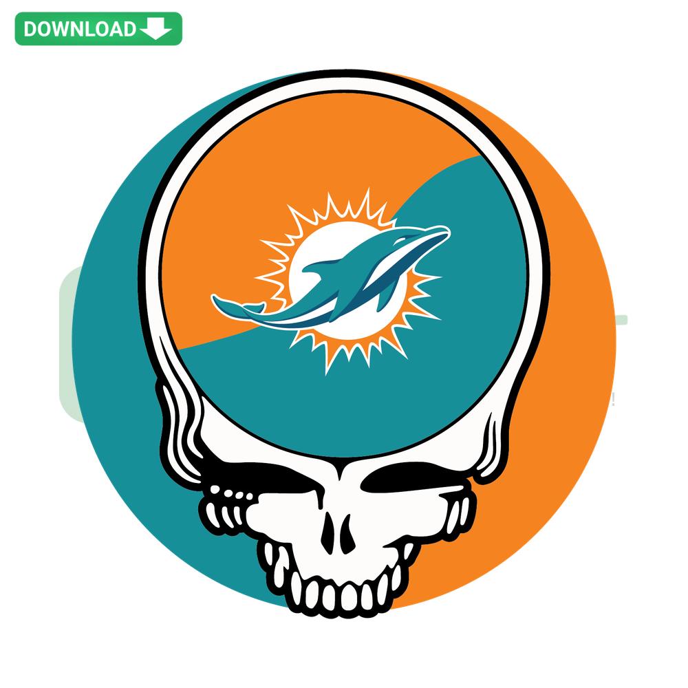 Miami Dolphins Skull SVG, High-Resolution Digital Art with Dolphin Logo, Perfect for Crafts and Apparel Design Download.