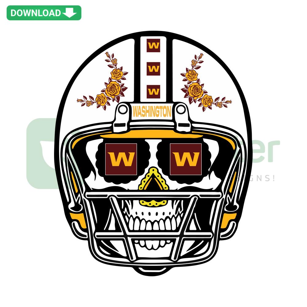Sugar Skull Washington Helmet SVG, intricate skull design with football helmet, perfect for Cricut projects and digital crafting.