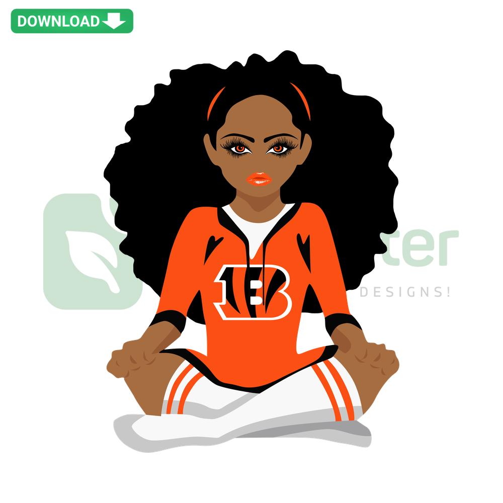 Cincinnati Bengals Black Girl SVG, vector design of a black girl in Bengals gear, digital download for crafts and printing.