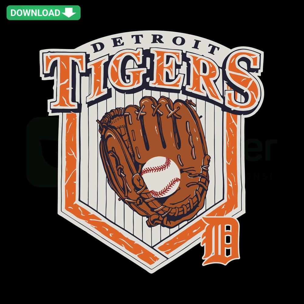 Detroit Tigers baseball mitt SVG design with team logo; perfect for Cricut projects and creative digital downloads.